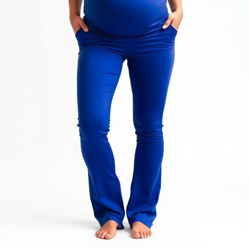 pollinations-black-high-waisted-leggings-with-pockets-1-772930 Royal Blue maternity flared leggings, black high waisted leggings with pockets, studio shot on white background.