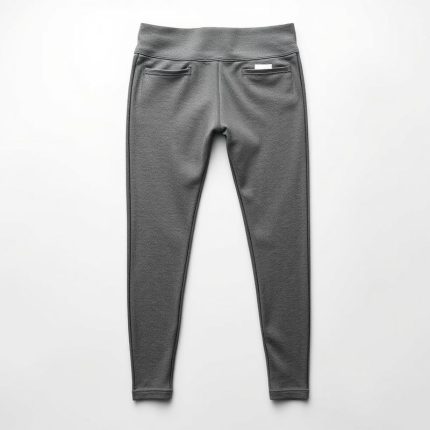Black leggings with pockets in Heather Grey, active leggings with side pockets on white background.