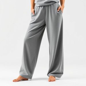 Heather Grey cotton yoga pants, wide leg style, on a white background.