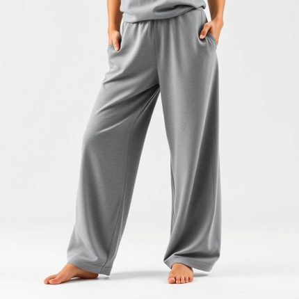 Heather Grey cotton yoga pants, wide leg style, on a white background.
