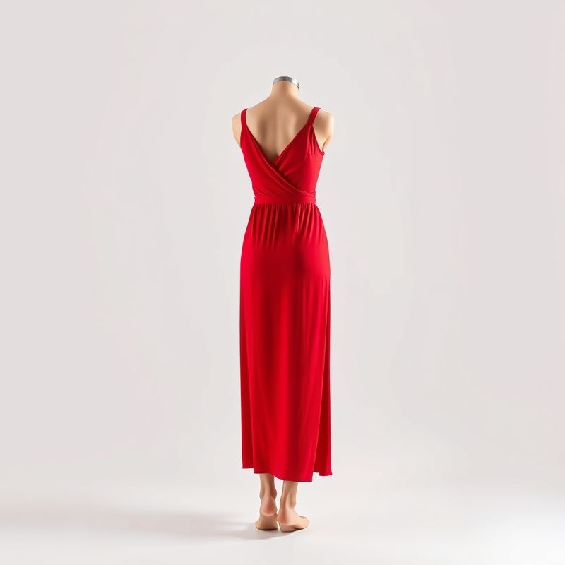 pollinations-first-muse-dress-1-315884 A woman wearing the red First Muse dress for shoulder yoga on a white background.