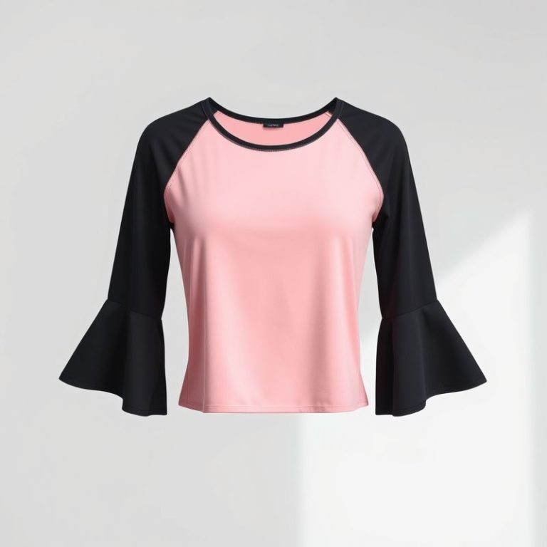 Pastel Pink flares black yoga top on a clean white studio background.