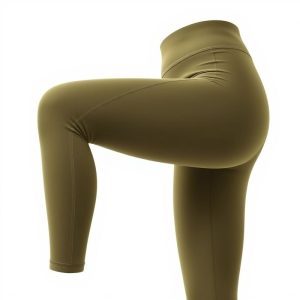 Olive green leggings, sustainable activewear on a clean white studio background.
