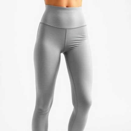 High waisted yoga pants in Heather Grey, made from organic cotton.