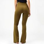 Back view of Olive Green low rise flare leggings, showcasing the fit from behind.