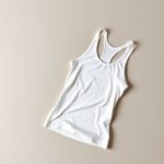 Flat lay of white workout tank by Halfmoon Yoga Canada in burgundy, neatly folded on a neutral surface.